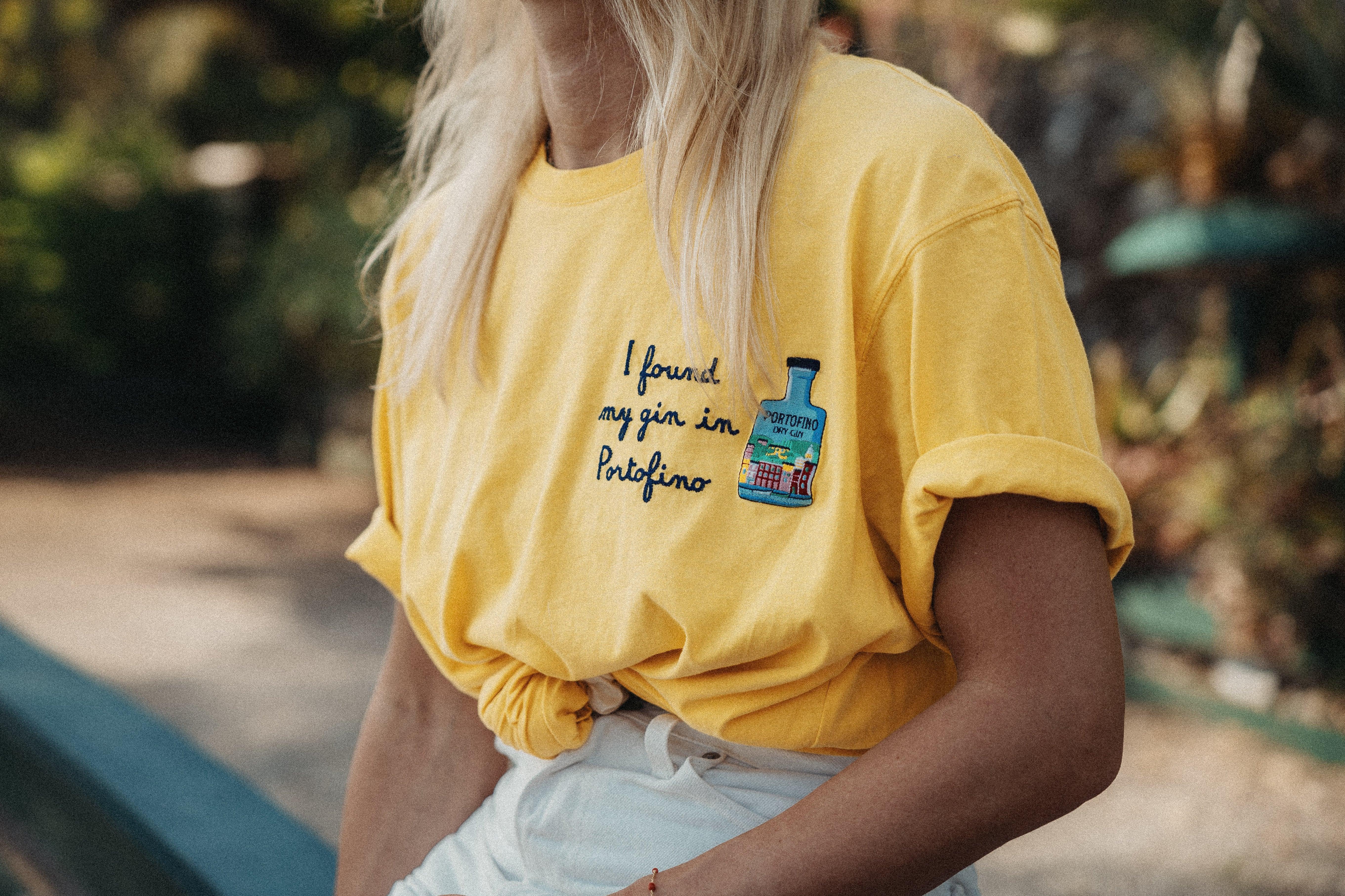 Portofino T-Shirt cotone giallo ricamato manica corta