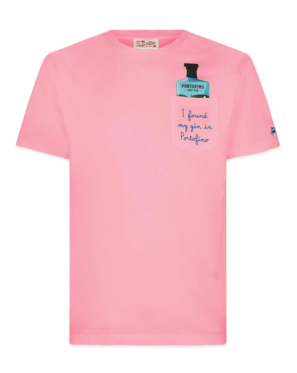 Portofino Dry Gin Lifestyle T-shirt rosa cotone ricamata