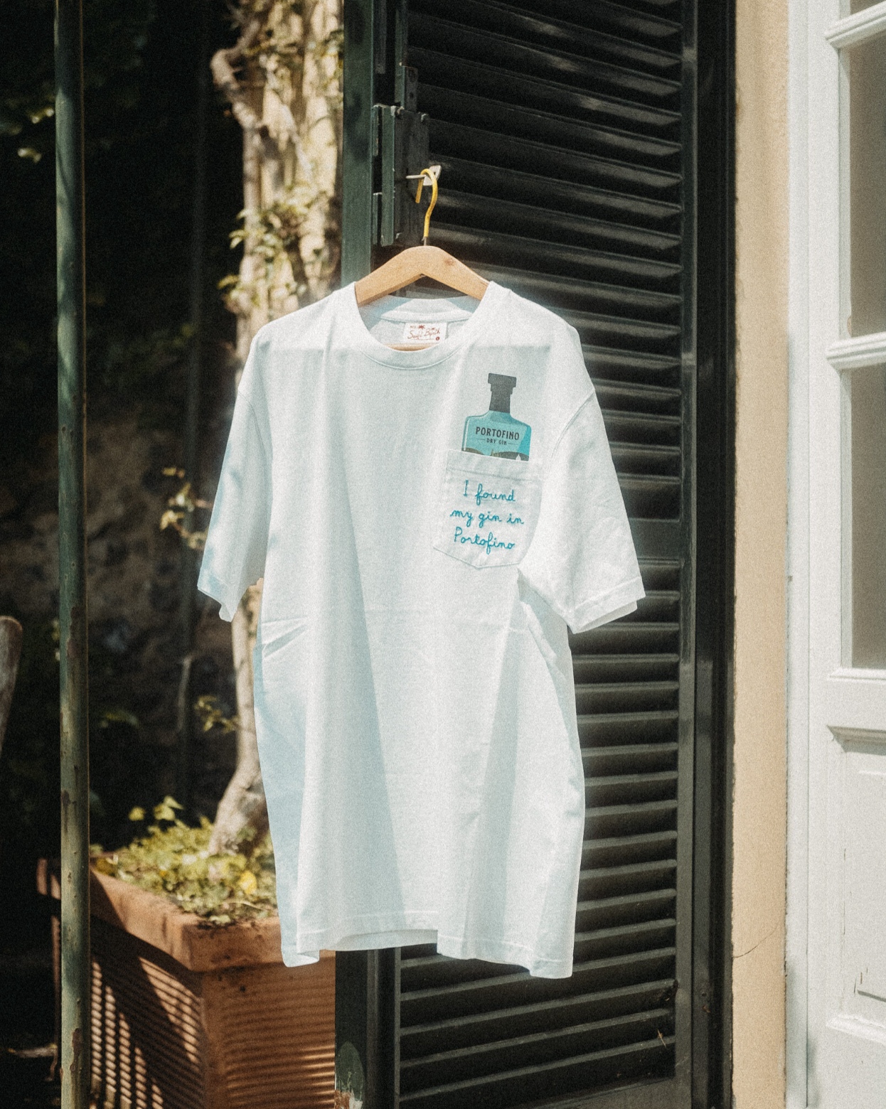 Portofino Dry Gin T-shirt cotone bianco ricamata