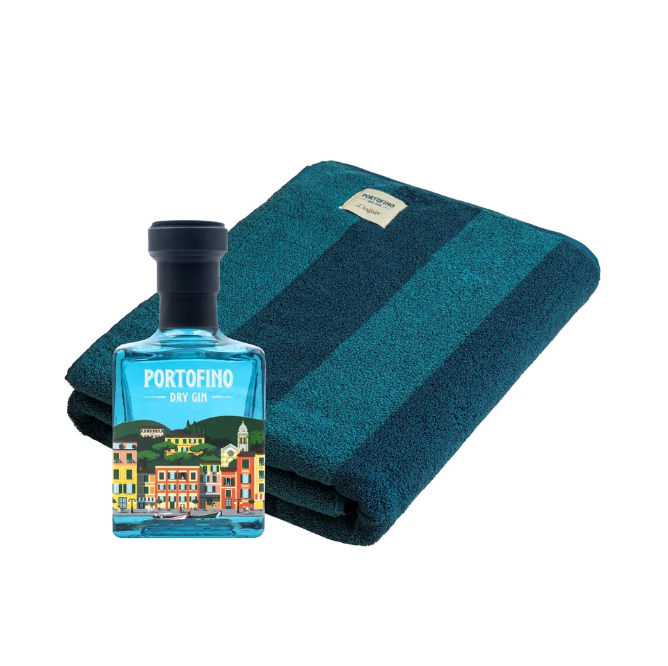 Portofino Dry Gin Bundle telo mare + bottiglia 100 ml cotone