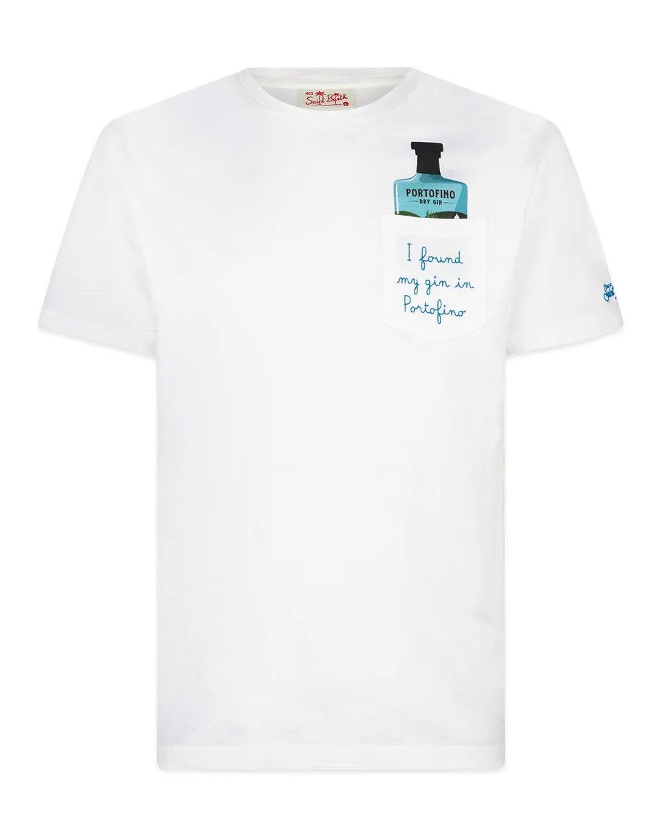 Portofino Dry Gin T-shirt cotone bianco ricamata