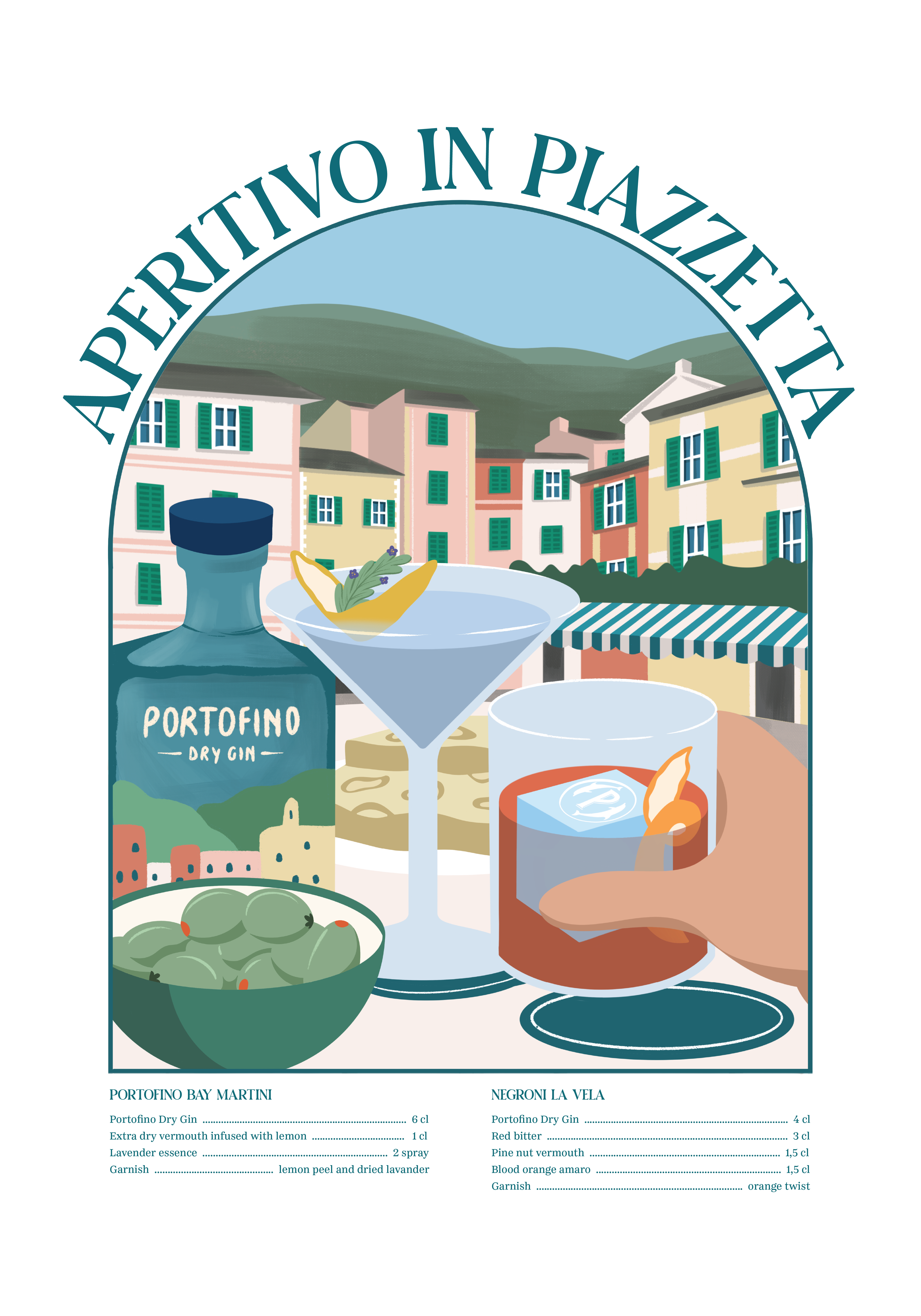 Portofino Lifestyle T-Shirt Aperitivo in Piazzetta Cotone Bianco