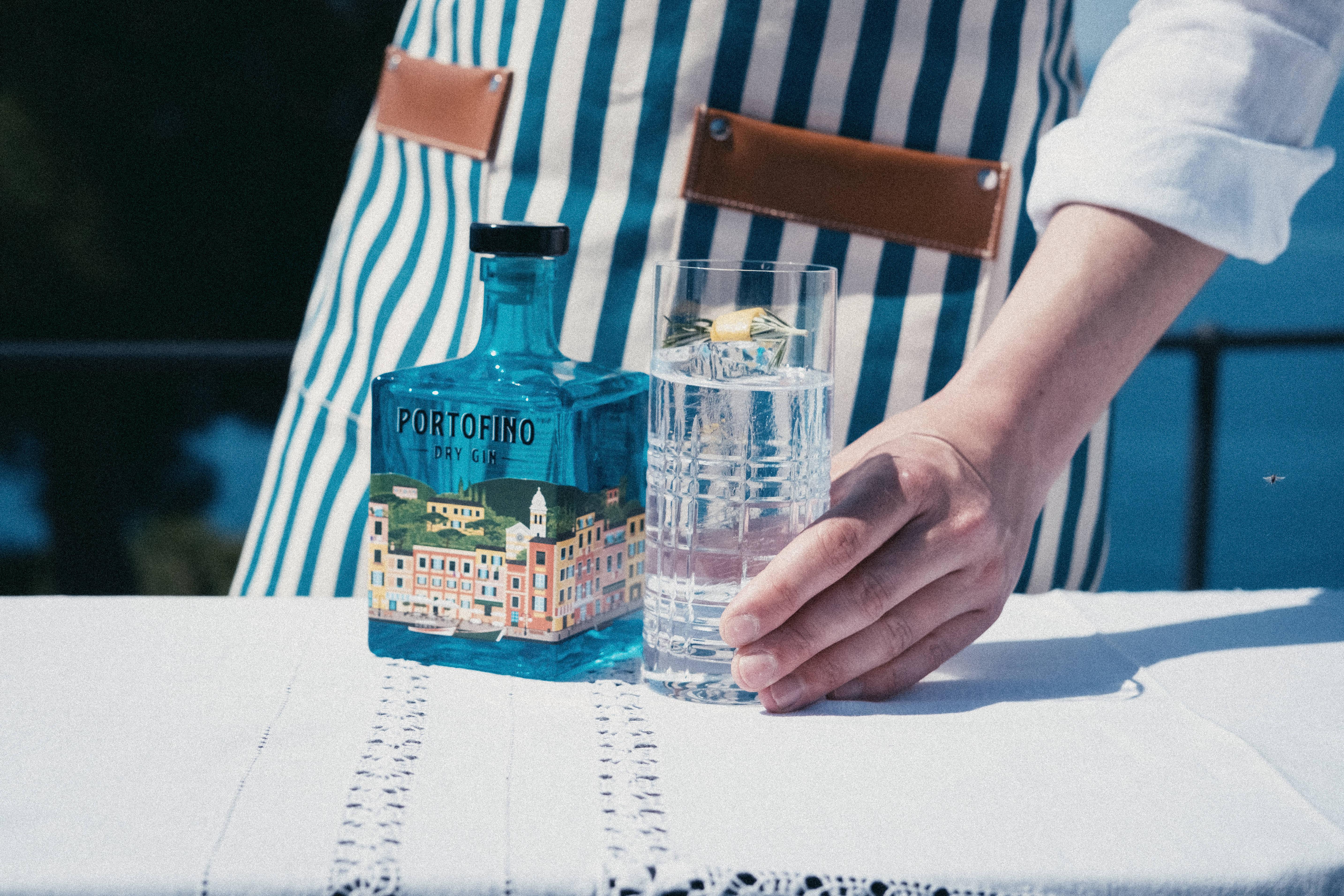 Portofino grembiule a righe cotone e pelle barman mixology