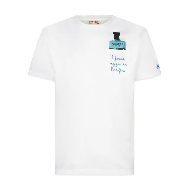 Portofino Dry Gin Lifestyle T-Shirt Cotone Bianco Ricamata